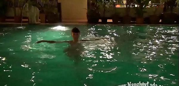 Naughty Lada has skinny-dipping in the hotel pool